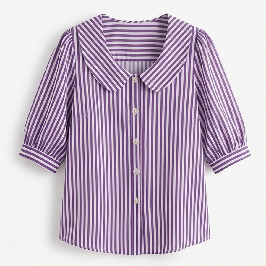 Opaline Women's Striped Sailor Collar Blouse in Lavender