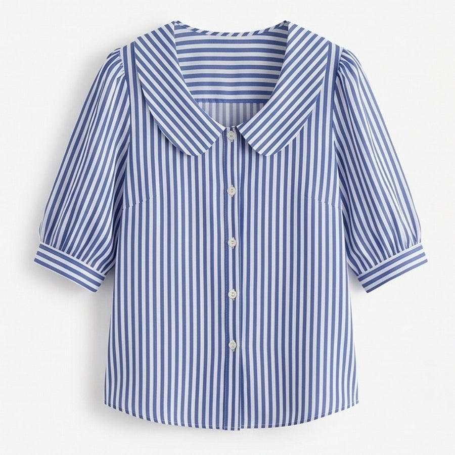 Opaline Women's Striped Sailor Collar Blouse in Light Blue