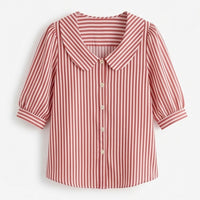 Opaline Women's Striped Sailor Collar Blouse in Red
