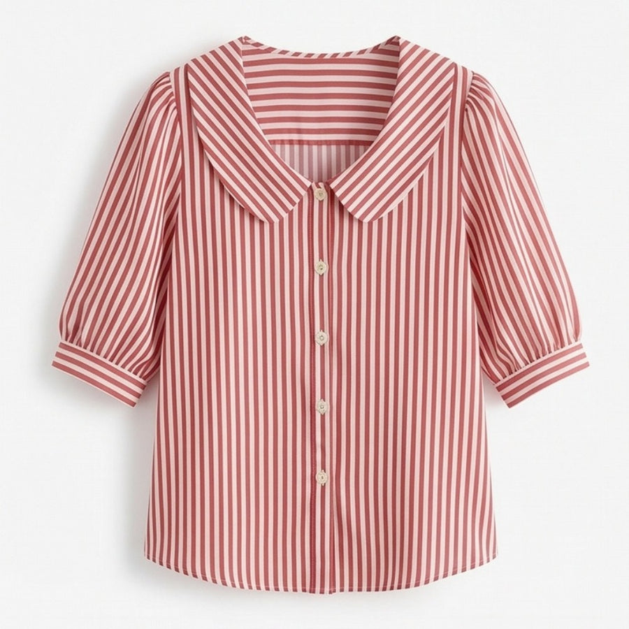 Opaline Women's Striped Sailor Collar Blouse in Red