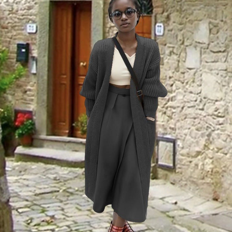 Ophelia Casual Knit Coat in Dark Grey