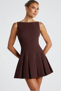 Ophelia Elegant Dress with Pleated in Brown