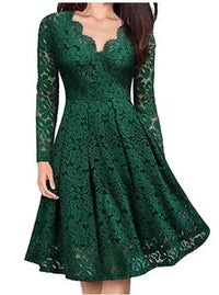 Ophelia Lace Dress with V-Neck in Green