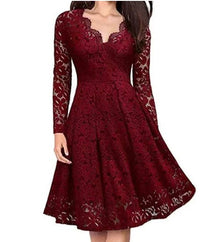 Ophelia Lace Dress with V-Neck in Red