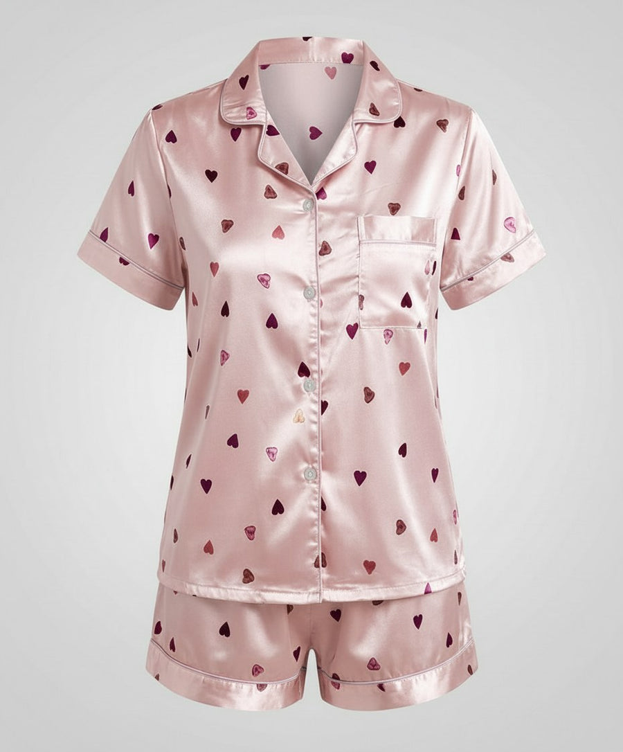 Ophelia Satin Set in Rosa (Herz)