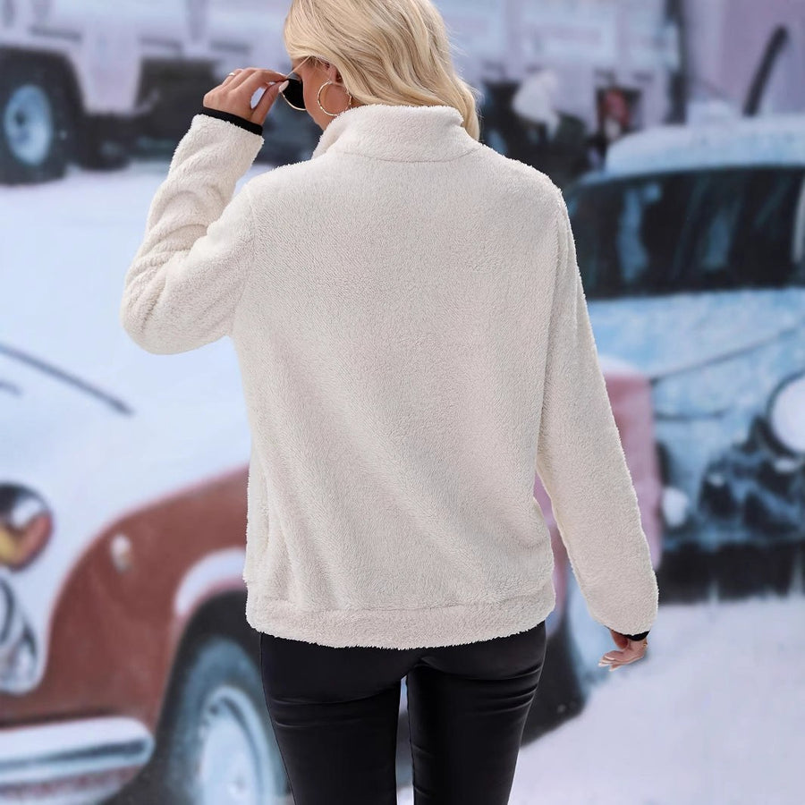 Ophelia Sweater with Stand Collar and Zip Front
