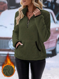 Ophelia Sweater with Stand Collar and Zip Front in Olive Green