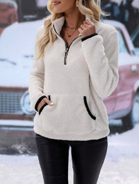 Ophelia Sweater with Stand Collar and Zip Front in White
