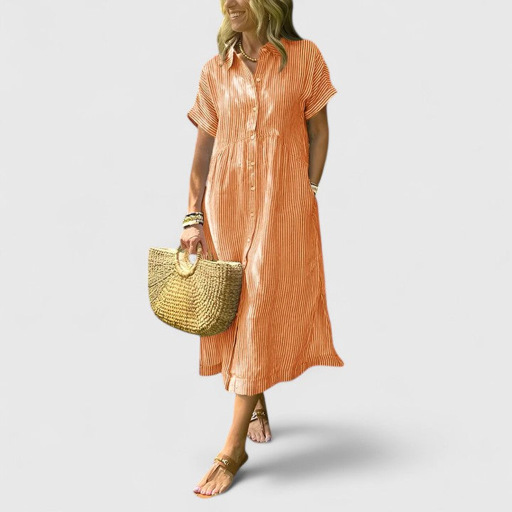 Lydia | Women's Relaxed Striped Shirt Midi Dress