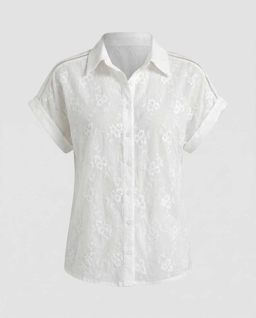 Orianne Airy Blouse with Short Sleeve in White