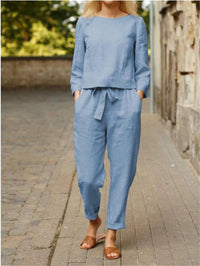 Orianne Casual Linen Set in Blue