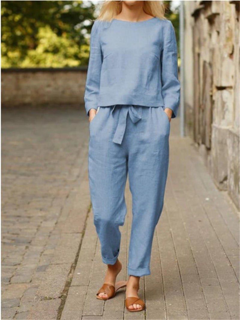 Orianne Casual Linen Set in Blue
