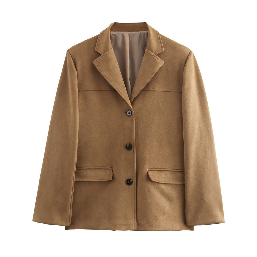 Orianne Elegant Jacket with Pockets in Light Brown