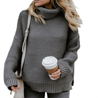 Orianne Knit Sweater with Stand Collar in Grey