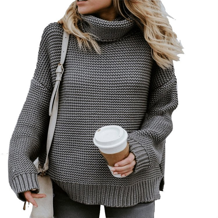Orianne Knit Sweater with Stand Collar in Grey