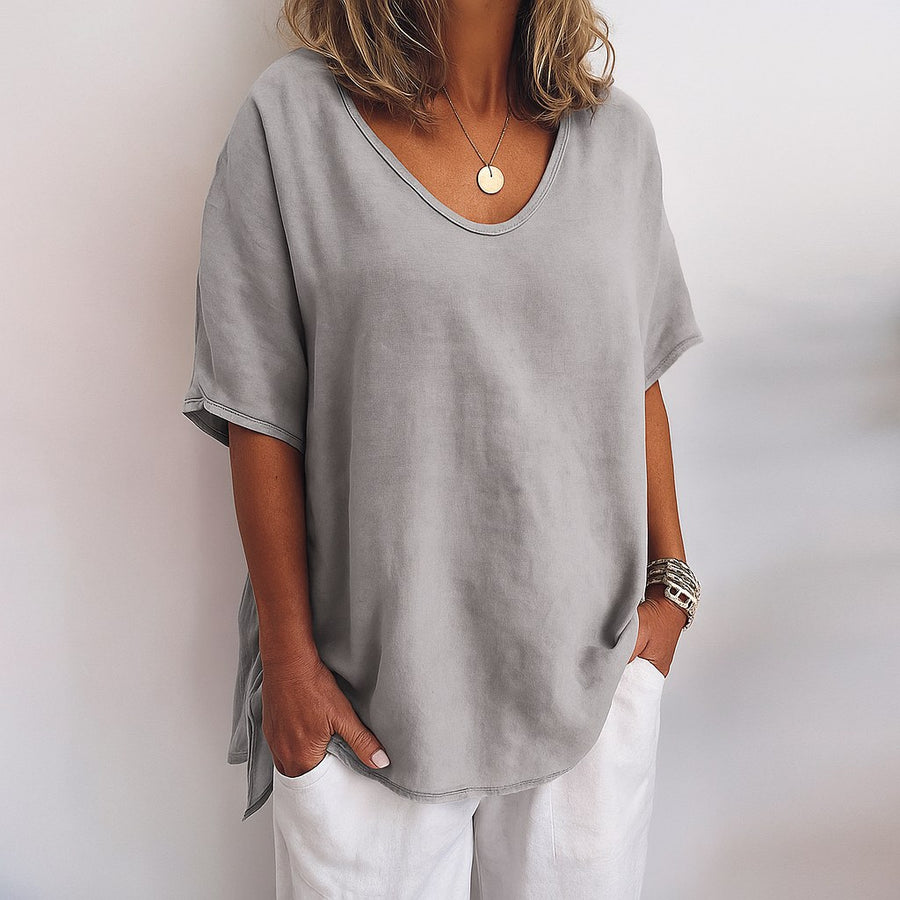 Orinda Women's Relaxed Fit Short Sleeve Casual Top in Grey