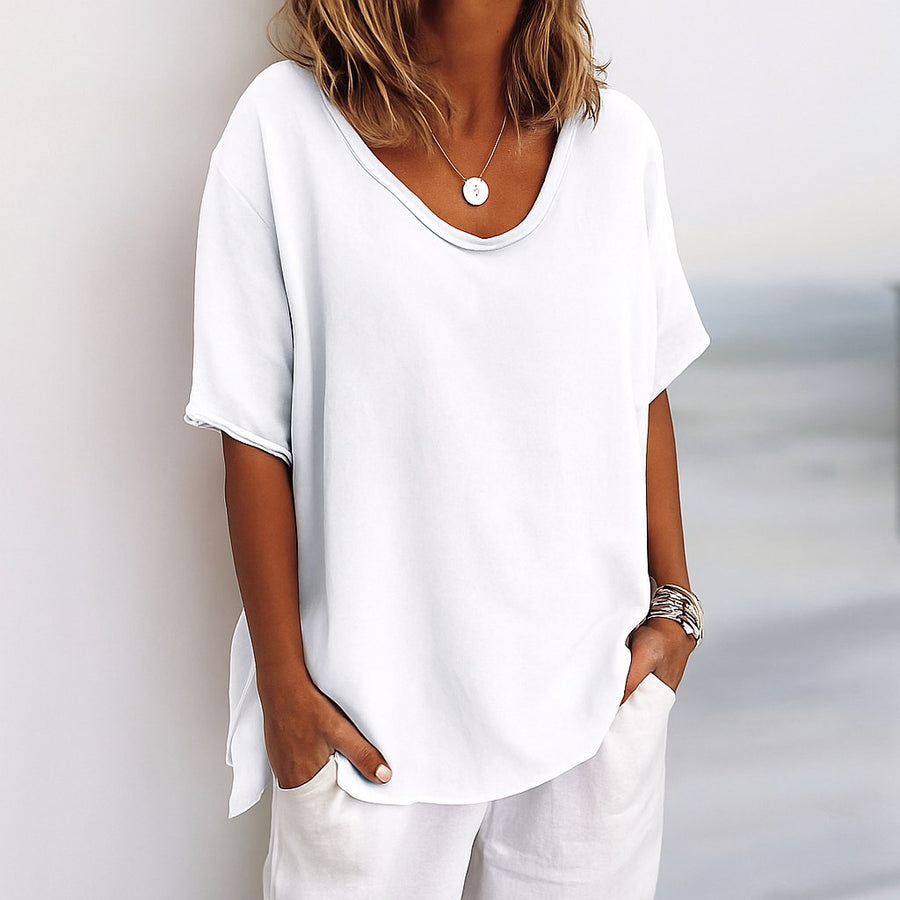 Orinda Women's Relaxed Fit Short Sleeve Casual Top in White