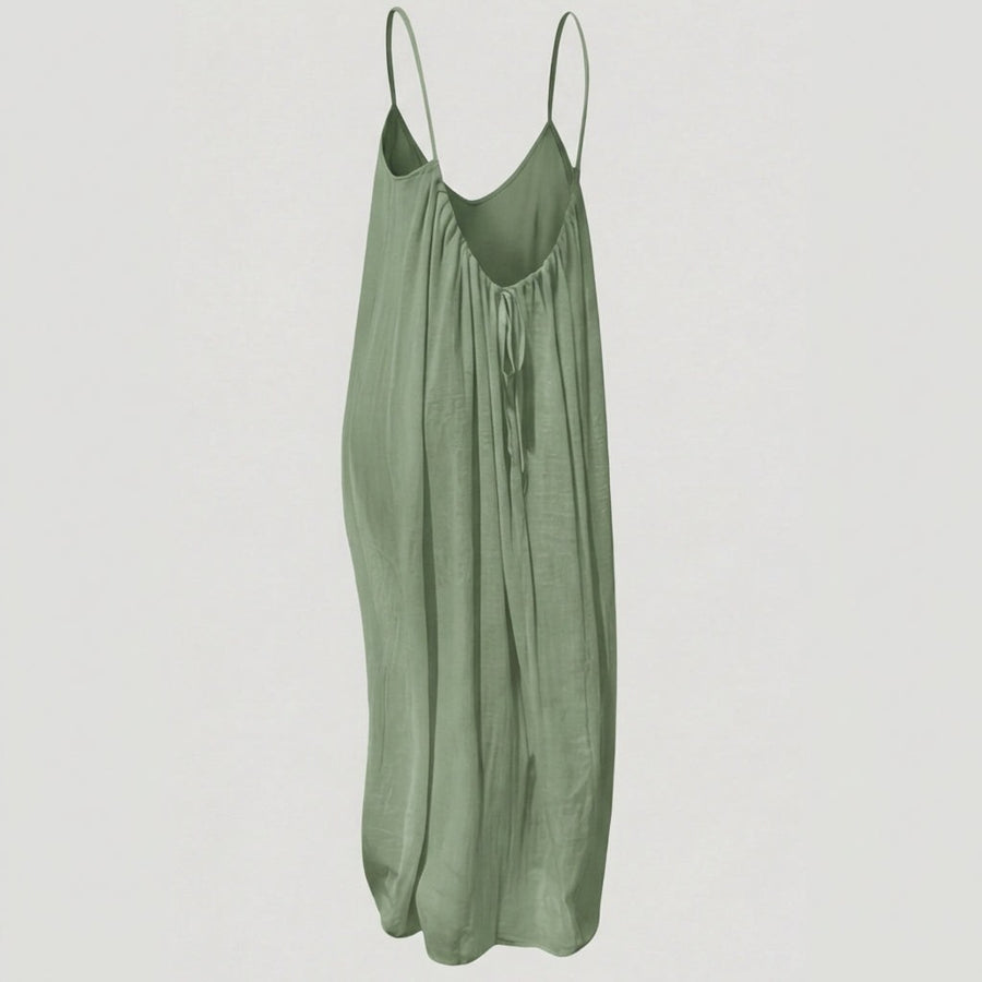 Orinthia Women's Flowy Maxi Dress with Open Back in Green