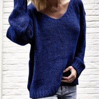 Orla Casual Knit Sweater with V-Neck in Navy
