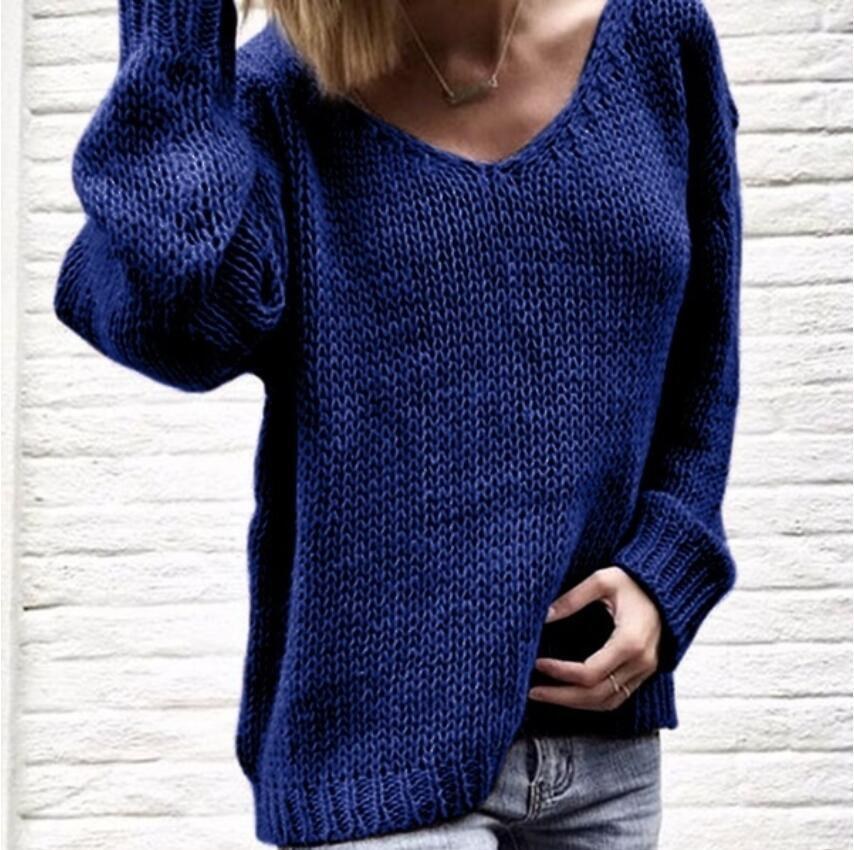Orla Casual Knit Sweater with V-Neck in Navy