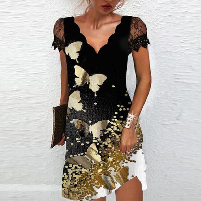 Orla Elegant Dress in Gold(Schmetterlinge)
