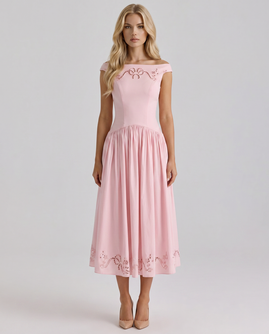 ORLA | EMBROIDERED BOAT MIDI DRESS
