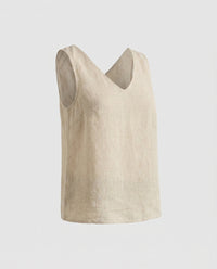 Orla Lightweight Linen Top with V-Neck in Beige
