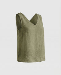 Orla Lightweight Linen Top with V-Neck in Green