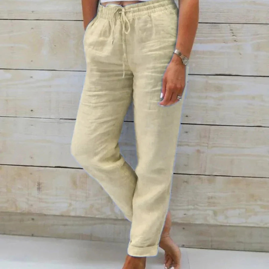 Orla Lightweight Linen Trousers in Beige