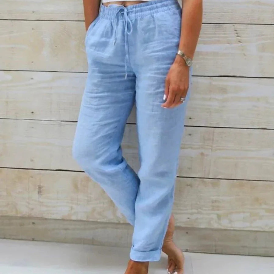 Orla Lightweight Linen Trousers in Blue