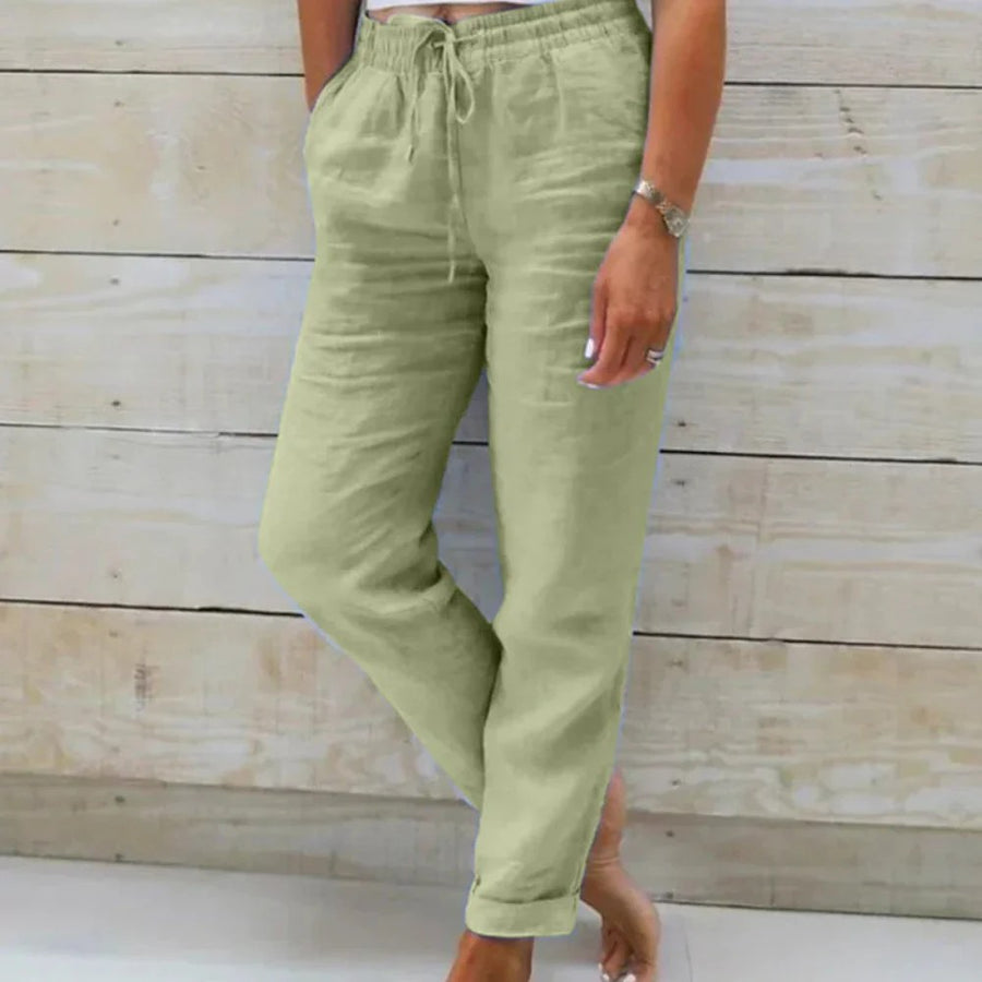 Orla Lightweight Linen Trousers in Green