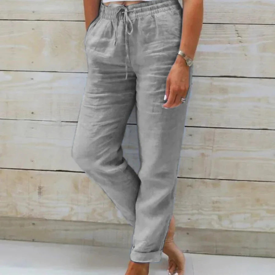 Orla Lightweight Linen Trousers in Grey