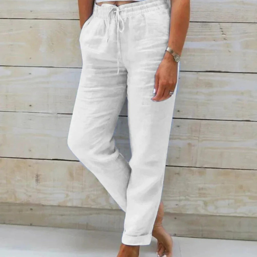 Orla Lightweight Linen Trousers in White