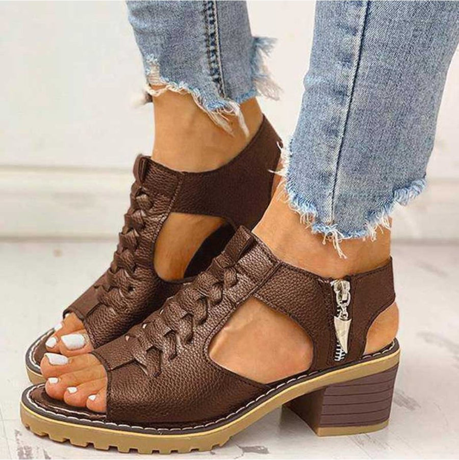 Alma | Women's Lace-Up Heeled Sandals in Brown