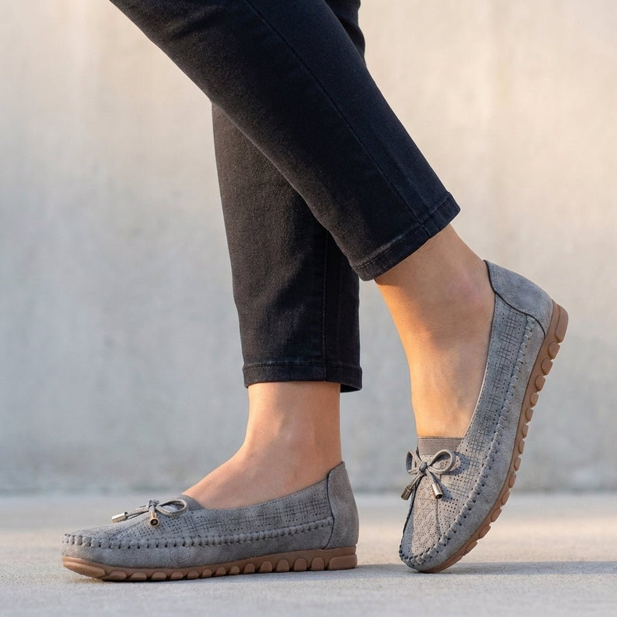 Agnes | Women's Perforated Slip-On Loafers with Bow