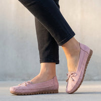 Agnes | Women's Perforated Slip-On Loafers with Bow