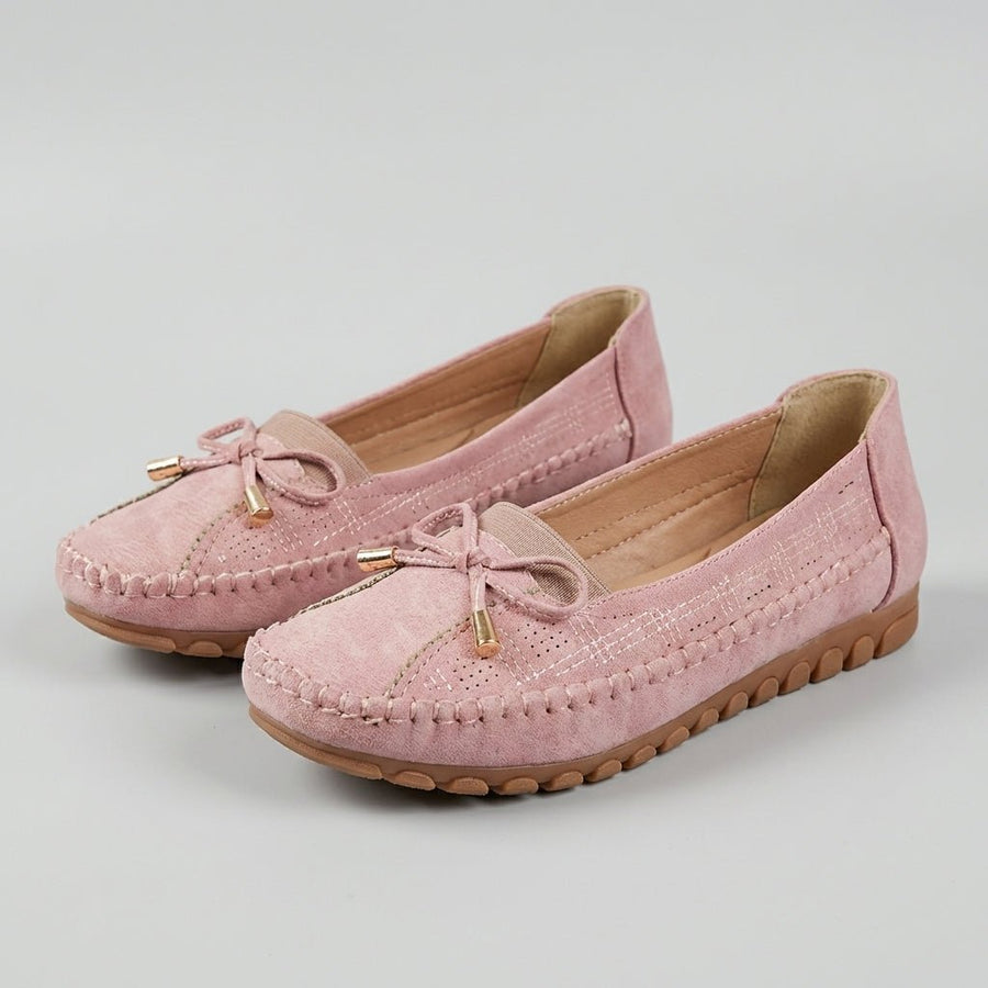 Agnes | Women's Perforated Slip-On Loafers with Bow