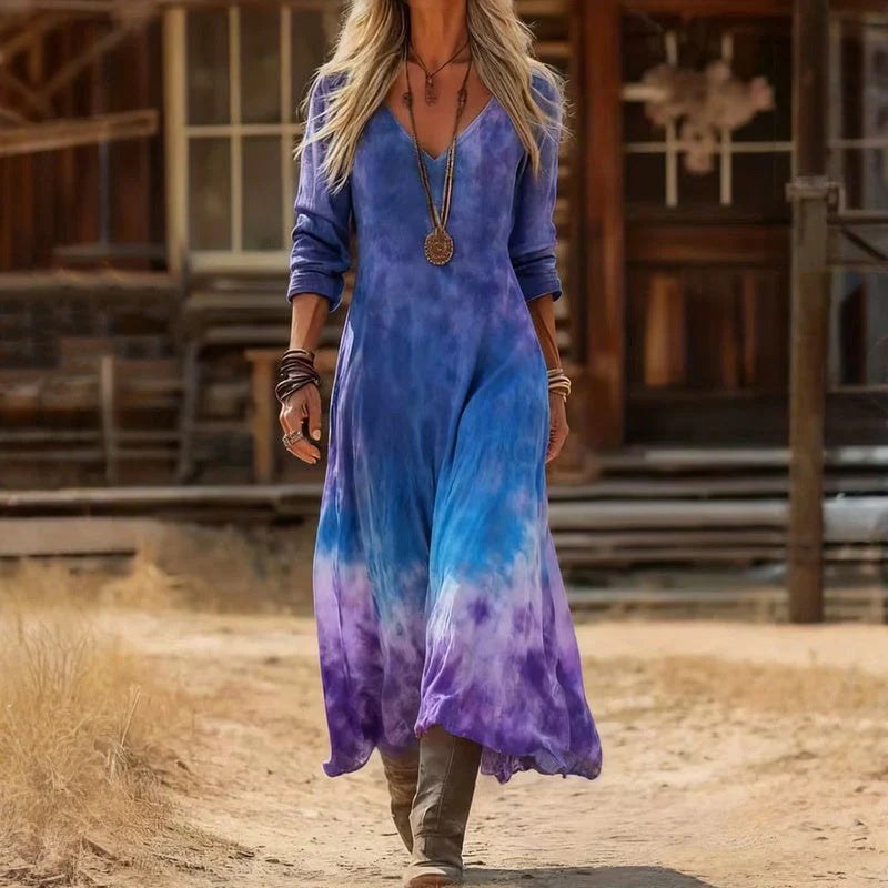 Orvanda Women's Boho Long Sleeve Maxi Dress in Blue