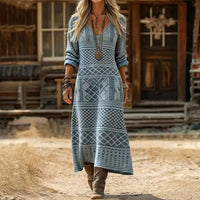 Orvanda Women's Boho Long Sleeve Maxi Dress in Light Blue