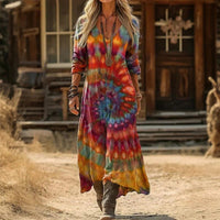 Orvanda Women's Boho Long Sleeve Maxi Dress in Multicolour