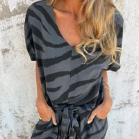 Orvelle Women's Zebra Print Two Piece Set in Grey