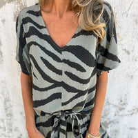 Orvelle Women's Zebra Print Two Piece Set in Sage