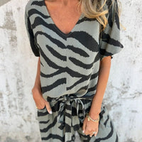 Orvelle Women's Zebra Print Two Piece Set in Sage