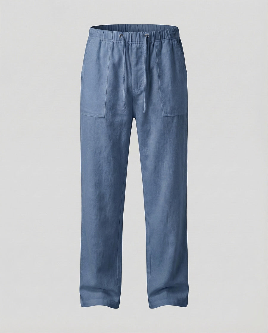 Oskar Airy Linen Trousers in Blue