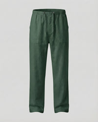 Oskar Airy Linen Trousers in Dark Green