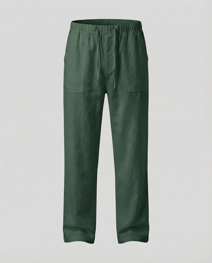 Oskar Airy Linen Trousers in Dark Green