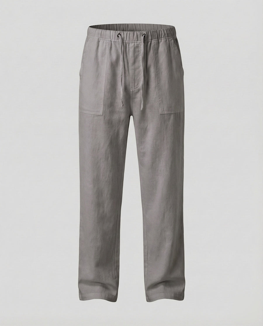 Oskar Airy Linen Trousers in Dark Grey