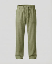 Oskar Airy Linen Trousers in Olive Green