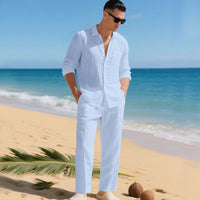Oskar Elegant Linen Shirt in Blue