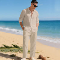 Oskar Elegant Linen Shirt in Light Khaki